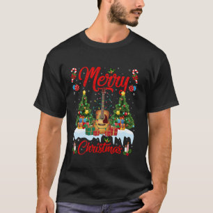 Xmas Tree Lighting Santa Hat Musical Guitar Christ T-Shirt
