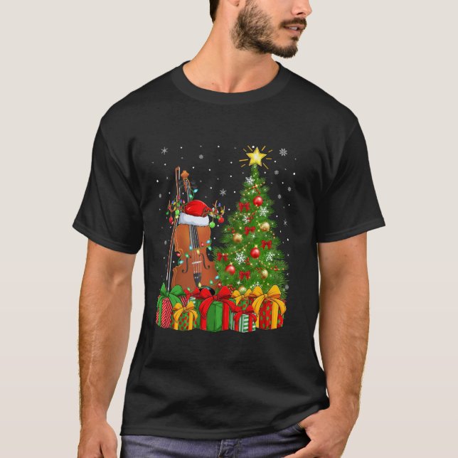 Xmas Tree Lighting Santa Hat Musical Ukulele Chris T-Shirt (Front)