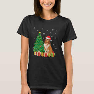 Xmas Tree Lighting Santa Hat Rough Collie Dog Chri T-Shirt