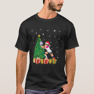 Xmas Tree Lighting Santa Hat Volleyball Player Chr T-Shirt