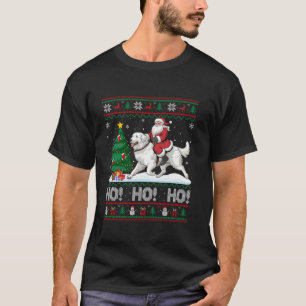 Xmas Tree Lighting Santa Riding Great Pyrenees Dog T-Shirt
