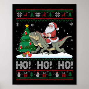 Xmas Tree Lighting Santa Riding Iguana Christmas Poster