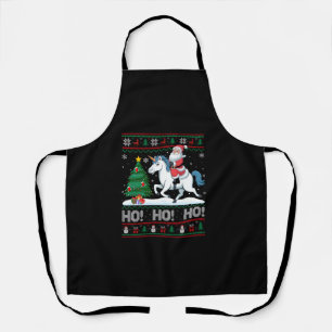 Xmas Tree Lighting Santa Riding Unicorn Christmas Apron