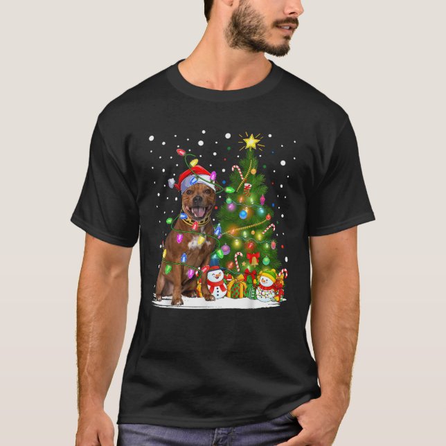 Xmas Tree Lighting Staffordshire Bull Terrier Dog  T-Shirt (Front)