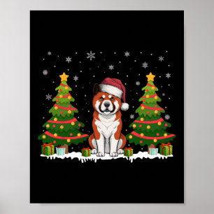 Xmas Tree Lights Akita Dog Santa Hat Christmas Swe Poster