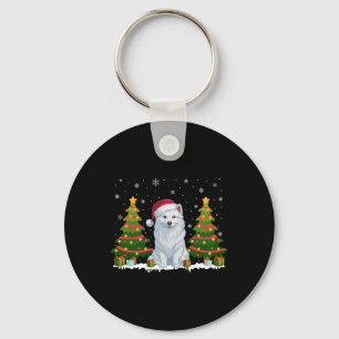 Xmas Tree Lights American Eskimo Dog Santa Christm Key Ring