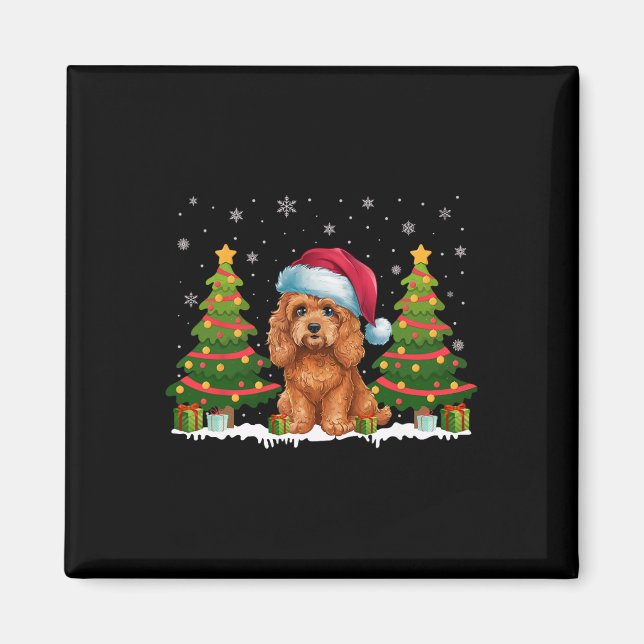 Xmas Tree Lights Apoo Dog Santa Hat Christmas Swea Magnet (Front)