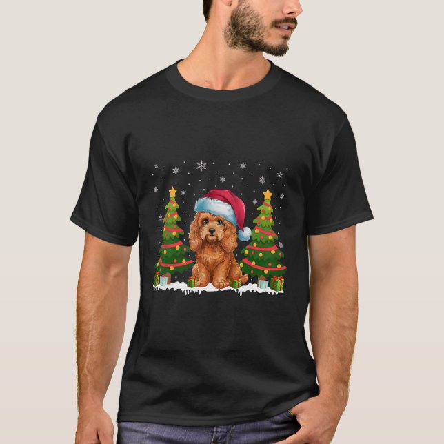 Xmas Tree Lights Apoo Dog Santa Hat Christmas Swea T-Shirt (Front)
