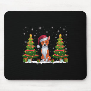 Xmas Tree Lights Basenji Dog Santa Hat Christmas S Mouse Pad