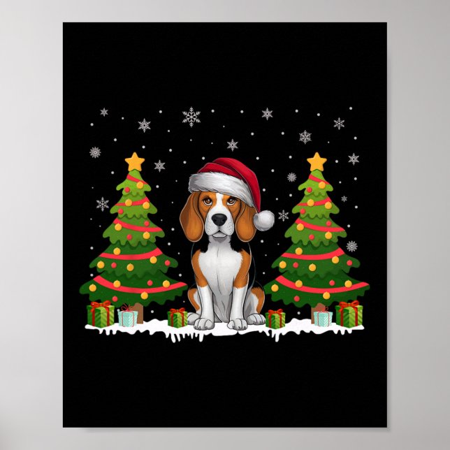 Xmas Tree Lights Beagle Dog Santa Hat Christmas Sw Poster (Front)