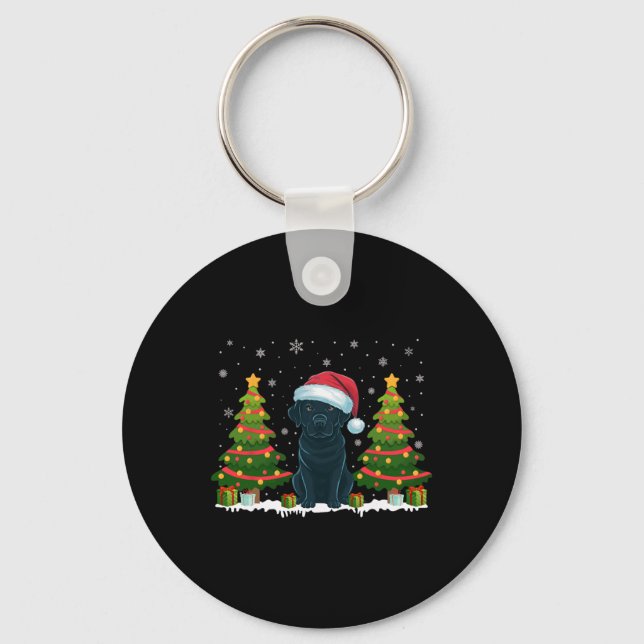 Xmas Tree Lights Black Labrador Dog Santa Christma Key Ring (Front)