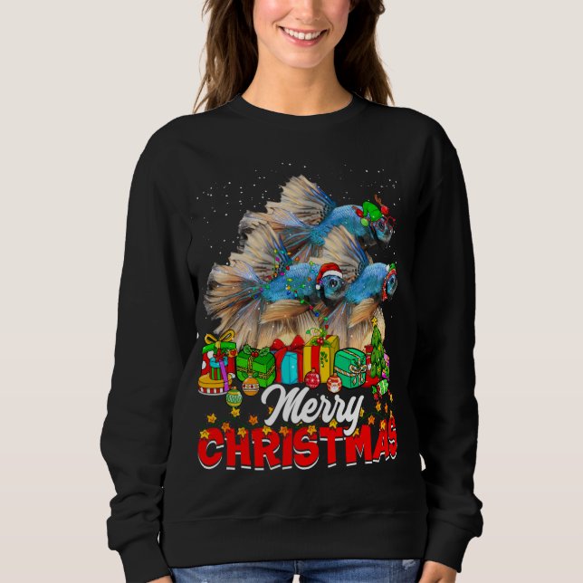 Xmas Tree Lights Christmas Pajama Fish Animals Lov Sweatshirt (Front)