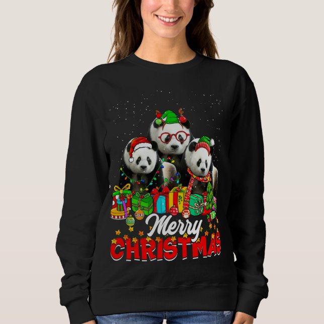 Xmas Tree Lights Christmas Pajama Panda Bear Anima Sweatshirt (Front)