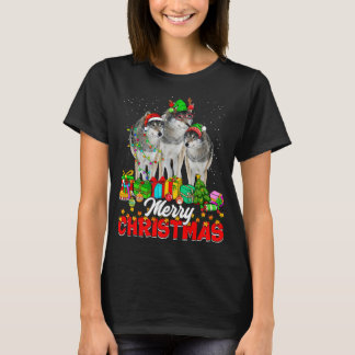 Xmas Tree Lights Christmas Pajama Wolf Animals Lov T-Shirt