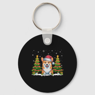 Xmas Tree Lights Corgi Dog Santa Hat Christmas Swe Key Ring