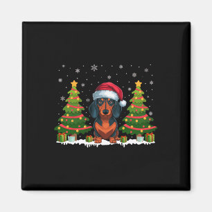 Xmas Tree Lights Dachshund Dog Santa Hat Christmas Magnet