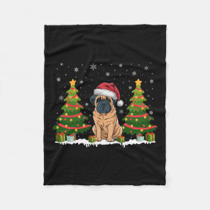 Xmas Tree Lights English Mastiff Dog Santa Christm Fleece Blanket