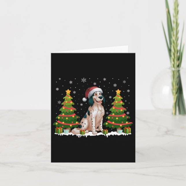 Xmas Tree Lights English Setter Dog Santa Christma Card (Front)