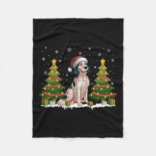 Xmas Tree Lights English Setter Dog Santa Christma Fleece Blanket