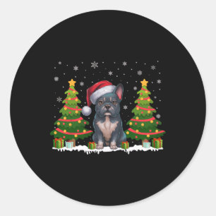 Xmas Tree Lights Frenchie Dog Santa Hat Christmas Classic Round Sticker