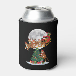 Xmas Tree Lights Funny Santa Riding Cheetah Can Cooler