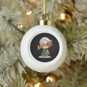 Xmas Tree Lights Funny Santa Riding Cheetah Ceramic Ball Christmas Ornament