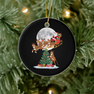 Xmas Tree Lights Funny Santa Riding Cheetah  Ceramic Ornament