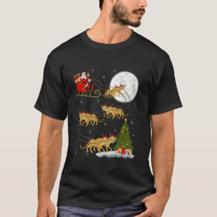 Xmas Tree Lights Funny Santa Riding Cheetah Christ T-Shirt