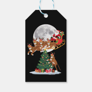 Xmas Tree Lights Funny Santa Riding Cheetah Gift Tags