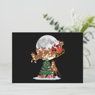 Xmas Tree Lights Funny Santa Riding Cheetah Holiday Card