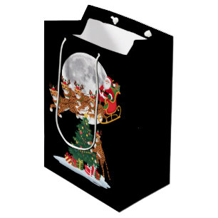 Xmas Tree Lights Funny Santa Riding Cheetah  Medium Gift Bag
