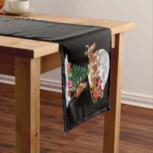 Xmas Tree Lights Funny Santa Riding Cheetah Short Table Runner