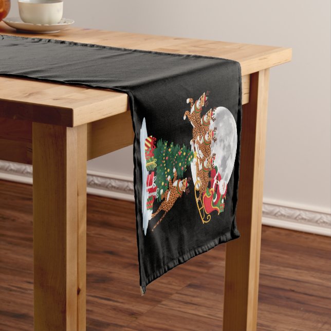 Xmas Tree Lights Funny Santa Riding Cheetah  Short Table Runner (In Situ)