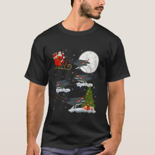 Xmas Tree Lights Funny Santa Riding Humpback Whale T-Shirt