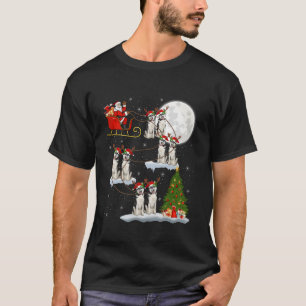 Xmas Tree Lights Funny Santa Riding Husky Dog Chri T-Shirt