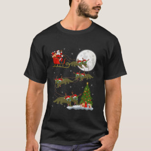 Xmas Tree Lights Funny Santa Riding Komodo Dragon  T-Shirt
