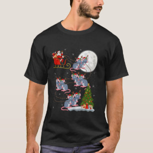 Xmas Tree Lights Funny Santa Riding Mouse Christma T-Shirt