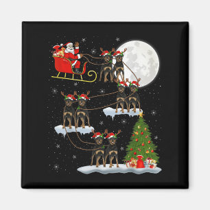 Xmas Tree Lights Funny Santa Riding Rottweiler Dog Magnet