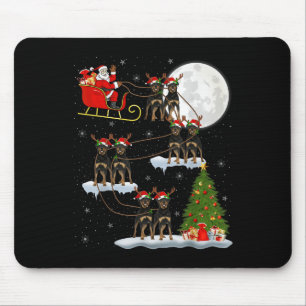 Xmas Tree Lights Funny Santa Riding Rottweiler Dog Mouse Pad