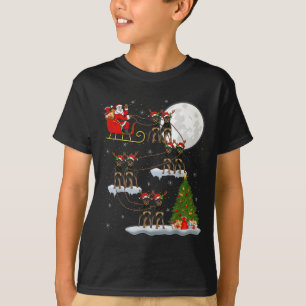 Xmas Tree Lights Funny Santa Riding Rottweiler Dog T-Shirt