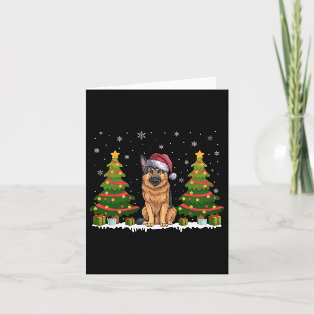 Xmas Tree Lights German Shepherd Dog Santa Christm Card (Front)