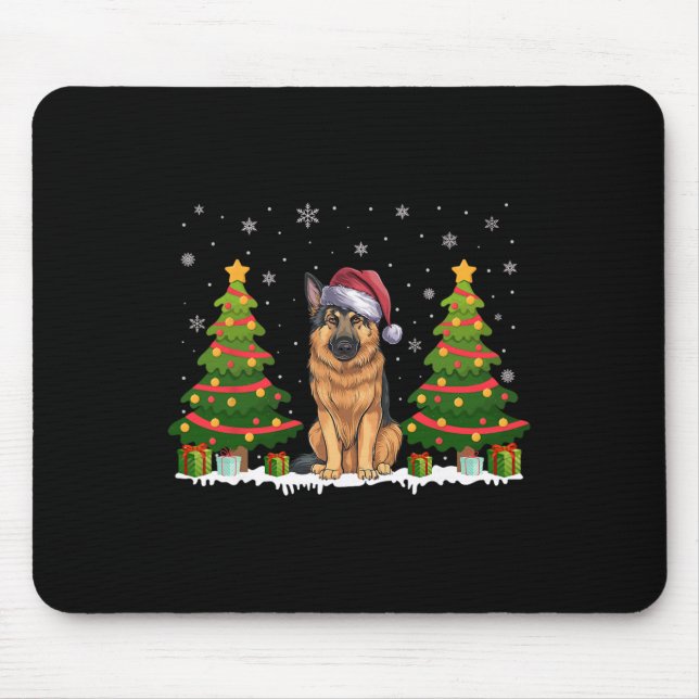 Xmas Tree Lights German Shepherd Dog Santa Christm Mouse Pad (Front)