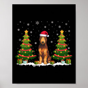 Xmas Tree Lights Irish Wolfhound Dog Santa Christm Poster