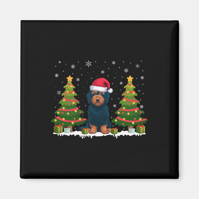 Xmas Tree Lights Labradoodle Dog Santa Hat Christm Magnet (Front)