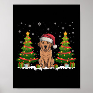 Xmas Tree Lights Labrador Dog Santa Hat Christmas Poster