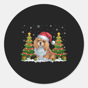 Xmas Tree Lights Lhasa Apso Dog Santa Hat Christma Classic Round Sticker