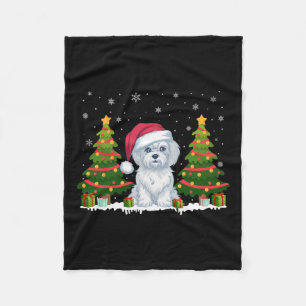 Xmas Tree Lights Maltese Dog Santa Hat Christmas S Fleece Blanket