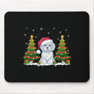 Xmas Tree Lights Maltese Dog Santa Hat Christmas S Mouse Pad
