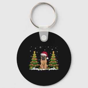 Xmas Tree Lights Mastiff Dog Santa Hat Christmas S Key Ring