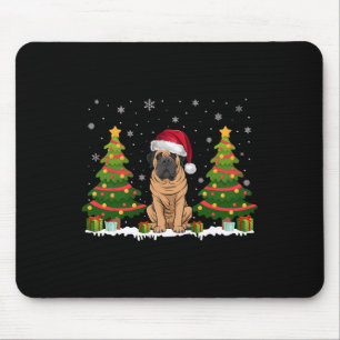 Xmas Tree Lights Mastiff Dog Santa Hat Christmas S Mouse Pad